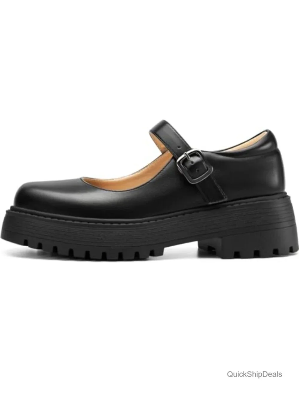 Women's Mary Jane Platform Shoes - Chunky Lug Sole Oxfords, Round Toe Buckle